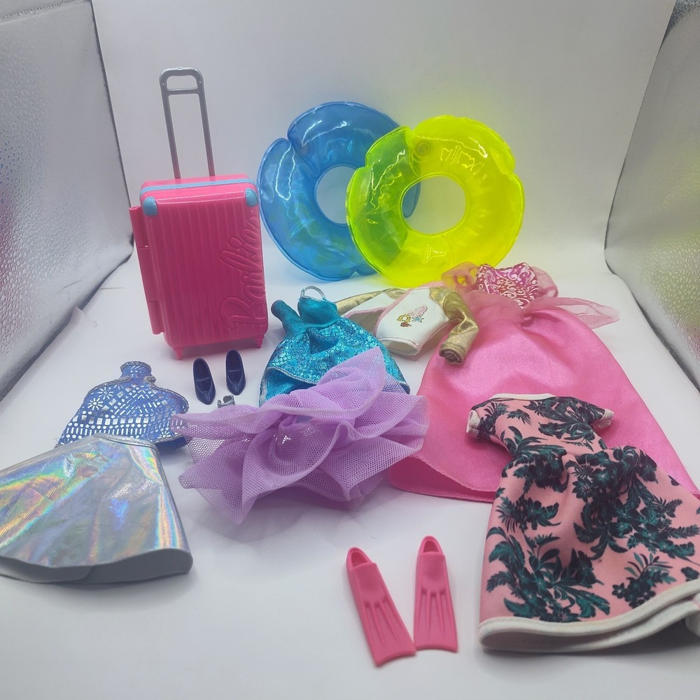 Barbie Pink Travel Rolling Luggage Suitcase Flippers Dress Shoes Accessories